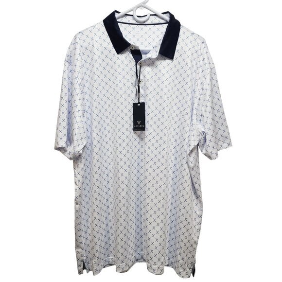 Maelreg Mens Performance Polo Shirt 2XL White & Blue Cross Pattern - Picture 1 of 8